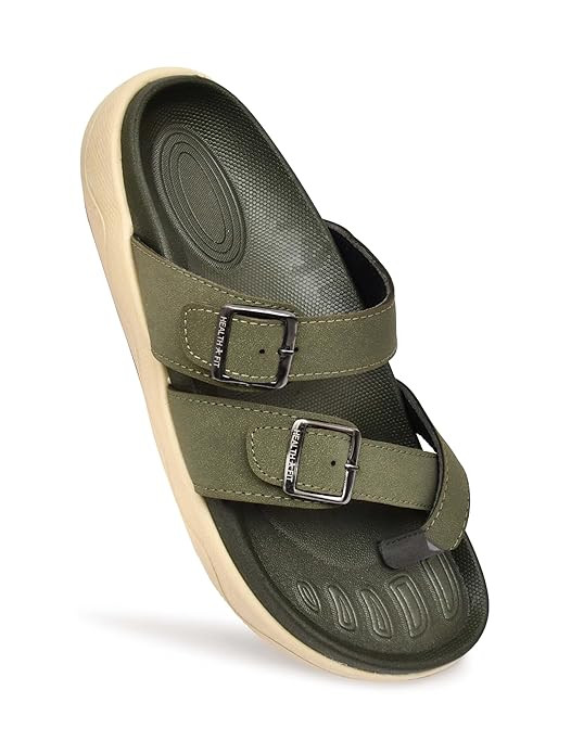 HEALTH FIT Extra Soft Premium Classic Cushion Sliders/with Adjustable Buckle Strap & Light Weight Anti-SkidWaterproof Luxurious Slippers for Men's HF119