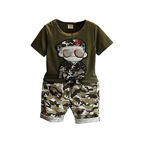 Googo Gaaga Boy's Cotton Printed Army Design Round Neck T-Shirt And Short Set