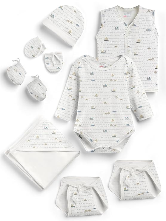 HELLCAT 100% Cotton 10-Piece Gift Set for Newborn Babies (0–6M, Unisex) | Baby Boys & Girls Clothing Combo