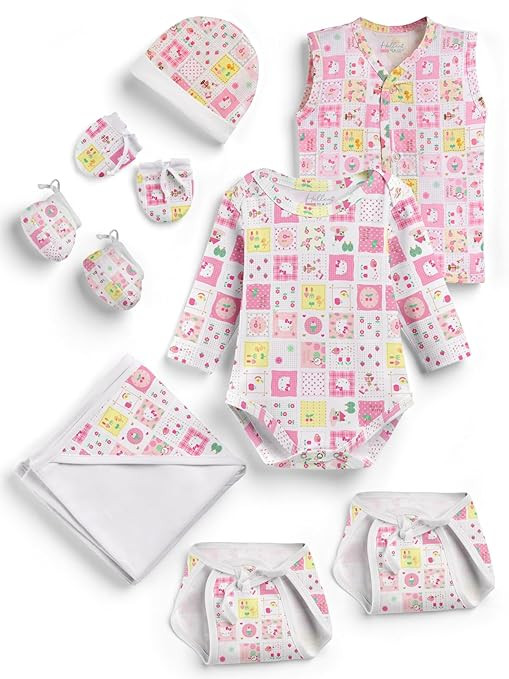 HELLCAT 100% Cotton 10-Piece Gift Set for Newborn Babies (0–6M, Unisex) | Baby Boys & Girls Clothing Combo