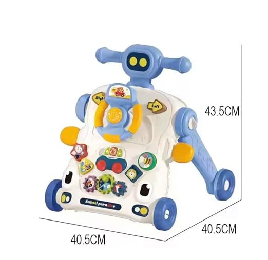 Baby Activity Walker for Toddlers 6+ Months, Multifunction Push Walker with Steering Wheel, Shape Sorter, Musical Buttons, Rotating Gears, Learning Activity Center, First Steps Walker Toy for Boys & Girls
