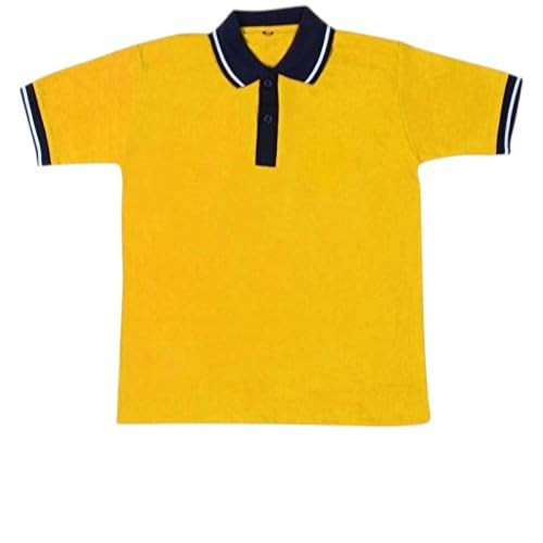 Neocardin (K V) Polo T-Shirt, Yellow with Navy Blue Collar, Short Sleeve Boys and Girls (Class I to XII)