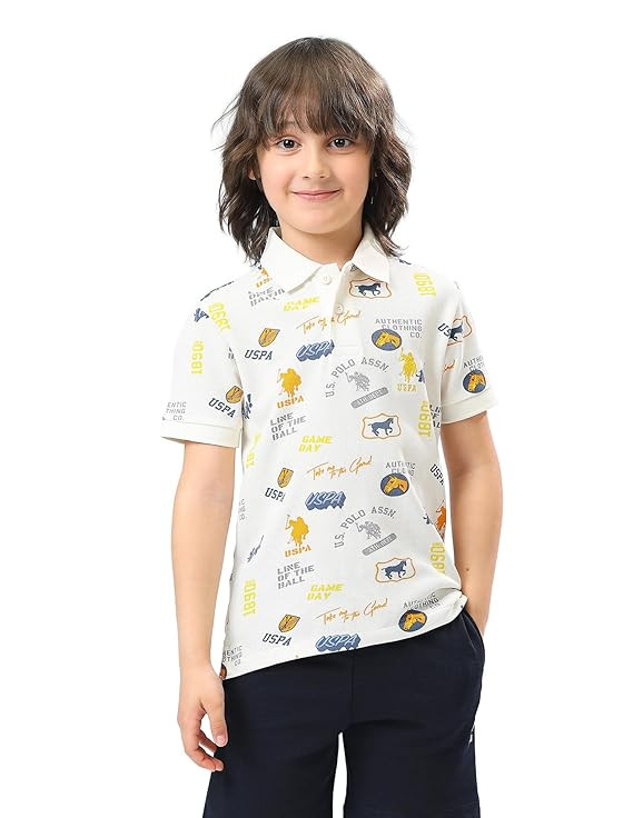 USPA Kids Boys Graphic Brand Printed Regular fit Polo Shirt
