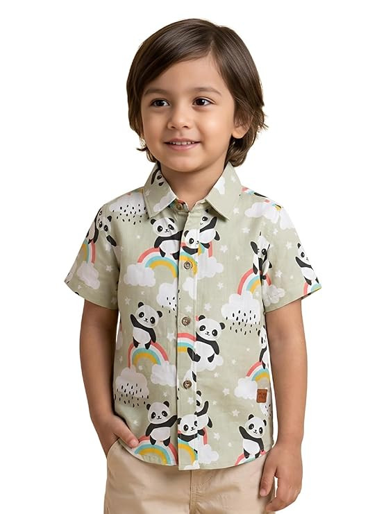 POLKA TOTS Boys Cotton Printed Shirt | Half Sleeve Casual Wear Shirts for Kids | Soft Breathable & Comfortable Shirts for Kids | Stylish Collar Neck | Summer Wear for Toddlers, Baby Boy & Infants