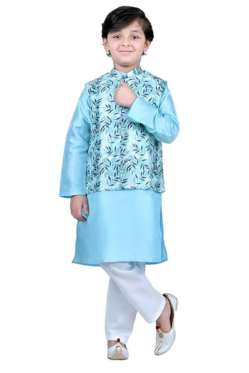 Boys' Cotton Kurta Set | Waistcoat Kurta with Pyjama for Navratri, Diwali & Festive Celebrations - Stylish and Comfortable Indian Outfit for Kids