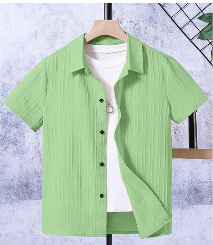 Boy's Kids Regular Fit Solid Pattern Cotton Blend Shirt with Collared Neck Short Sleeve Button Down Closure Type and Standard Length | Boys Cotton T-Shirts Set | Shirt for Boy