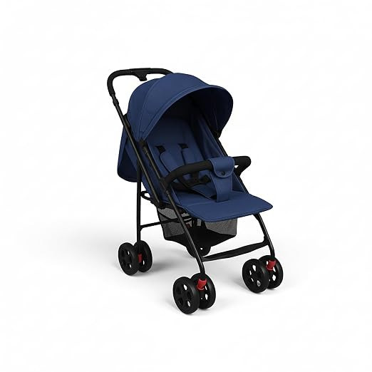 Mothercare Beam Baby Stroller/Pram for 0 to 3 Years (Upto 15Kg), New Born/Toddler/Kid, 5 Point Safety Harness, Adjustable backrest, 360° Swivel Wheel, Large Storage Basket, Reversible Handlebar (Blue)