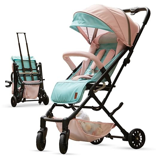 Lifelong Cuppy Newborn/Toddler/Baby Stroller 0 to 3 Years -One Hand Foldable - Extra Washable Cushion - Lightweight Pram- 5 Point Safety Harness, 360° Smooth Wheel, Cup Holder & Mosquito Net, Pink