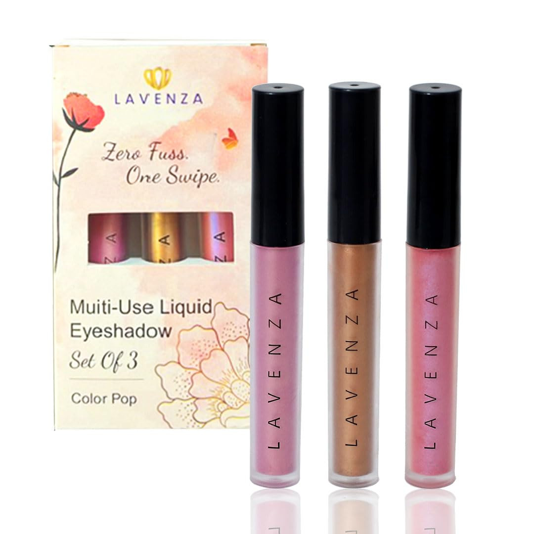 Lavenza Metallic Dual Shade Eyeshadow Set, Long-lasting, Talc & Silicon Free, Smudge proof, Vegan - Golden Pink, Holographic Pink & Mocha Bronze
