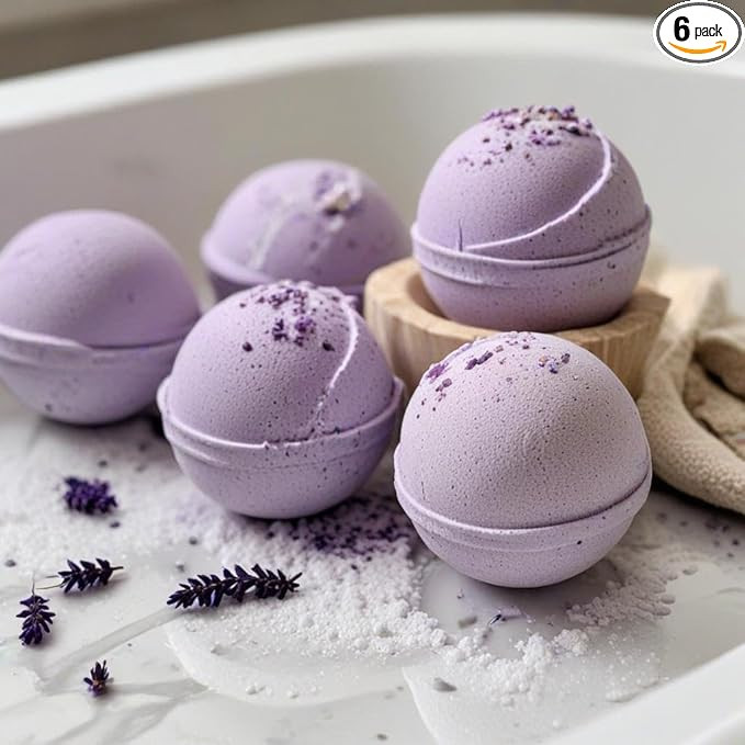 Lavender Buds Bath Bombs for Bath Tub - Pack of 6-75g Each - Refreshing Hydrating Enchanting Aromatic Bath Bombs - Perfect Lavender-Fizzy Gift Set - Moisturizing Spa Experience