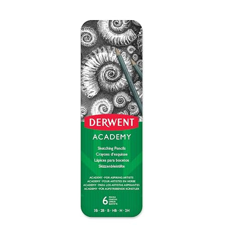 Derwent Academy Sketching Pencils Tin, 3B-2H (Set of 6), Ink Color-Multicolor