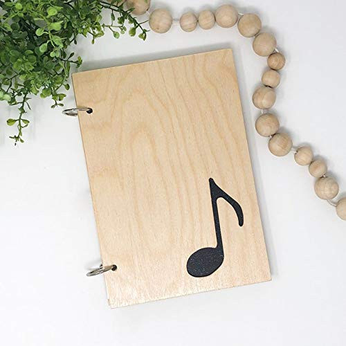 DI-KRAFT Refillable Ring Lock Wooden (MDF) Cover Laser Cutting Music Sign Shape Diary Unruled Paper Sheets Notebooks for Writing Sweet Memories Journal Planner Scrapbook A5(160 Pages, 6x8 Inches)