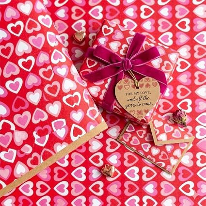 Sivayaa Heart Design Gift Wrapping Paper (19.5 x 29.5 Inches) Pack of 6 – Red-Pink Romantic Love Heart Gift Wrap for Valentine’s Day, Birthday, Anniversary & Wedding Gifts – Premium Decorative Gift Packing Sheets