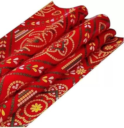 Gift Wrapping Paper Roll Sheets Jaipuri Chunri Design Pooja Rangoli Diya Theme Decoration Red - 10 Sheets