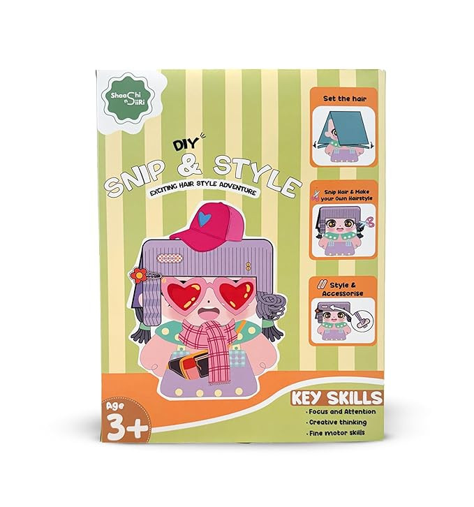 SHAASHI N SIIRI DIY Snip & Style Hair Styling Craft Kit for Kids Age 3+ | Cut & Style Paper Wig Doll Game with Stickers & Accessories | Creative Scissor Skills Activity Toy for Boys & Girls
