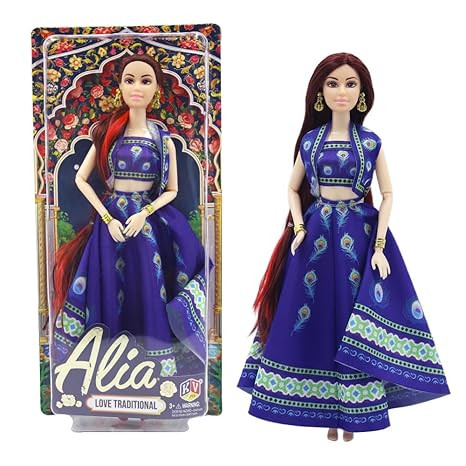 Fashion Princess Doll for Girls | Alia Tradition Style Toy for Girls | Birthday Gift Kids 3+ Years | Beautiful Indian Doll for Pretend Play & Return Gifts (Navy Blue Lehenga)