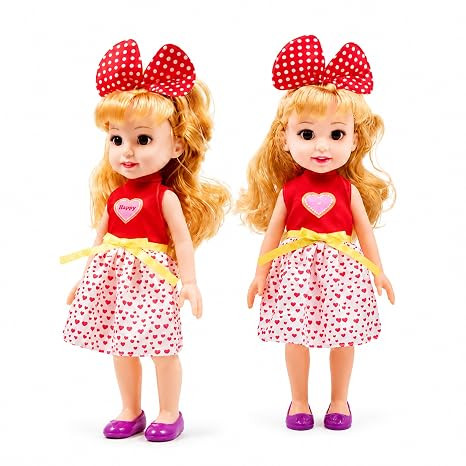 Alia Baby Doll with Long Hair, Cute Pink Dress & Bow | 37 cm Fashion Doll for Kids | Rotatable Arms & Legs | Removable Clothes and Shoes Set | Cute Baby Doll Toy for Girls