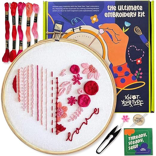 KNOT YOUR TYPE Love DIY Embroidery Kit for Beginners | Hand Embroidery with All Stitching Materials | Perfect Art & Craft Gift Set, Stitching Kit for Adults