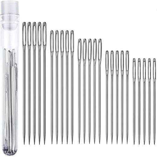 Anzailala 25 pcs Large Eye Knitting Needle Set-5 Sizes Big Eye Hand Sewing Needles in Clear Storage Tube