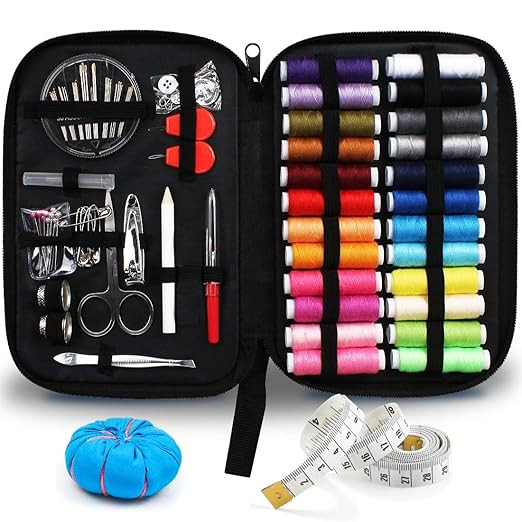 Oytra Sewing Kit Set Threads Scissors Needles Thimble Buttons Measuring Tape & Tools for Tailoring Stitching Travel Emergency Clothes Repair & DIY Crafts
