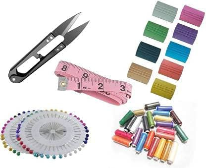 Pen Sewing Kit Supplies - Stitching Multicolour 1 Thread Cutter 10 Tailoring Chalk 40 Pins Pack 10 Multicolored Spool Threads 1 Measuring Tape Pack -for Sewing and Embroidery