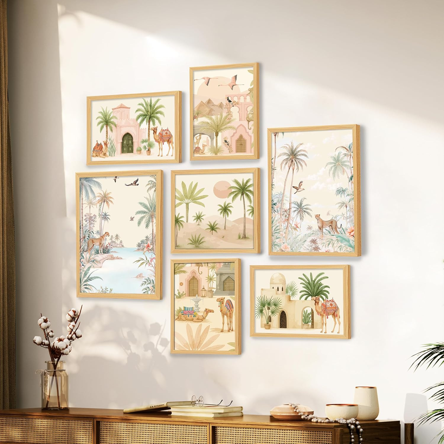 PAINTINGMANTRA Animals Botanicals traditional Indian Art Wall Art Print Paintings For Home Décor set of 7 | Digital Framed Painting | Suitable for Living Room, Bedroom, Hallways 30x42, 21x30, 30x30 cm
