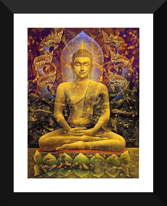 Tallenge -Buddha Meditating Small Poster - Framed (12 x 17 inches)