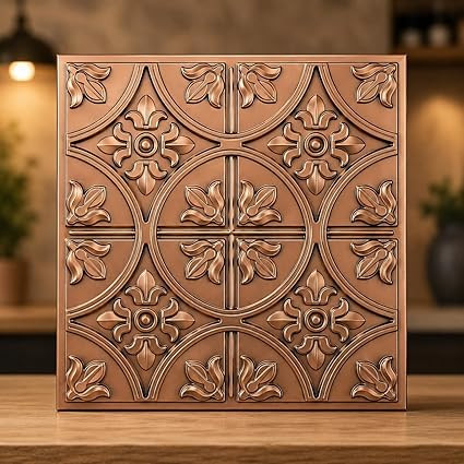 Avikalp PVC Ceiling Panel - High Quality - 60x60 cm - Ornamental Floral Panel - Red Copper - Pack of 12 Pcs