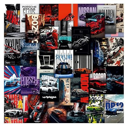 Moment Prints Set of 63 Pcs Super Cars Posters | 4x6 Inch | 300 GSM | Car Poster Set with Double Side Tape | Aesthetic Sports Wall Decor for Bedroom, Gaming Room, Garage, Boys Room | Car Posters For Wall
