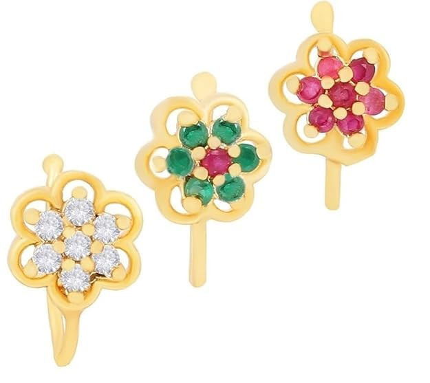 Artificial Nose Ring Non Piercing Nose Pins Clip Press on Nose Stud for Women & Girls (3 pcs Pressing Combo nose Ring)