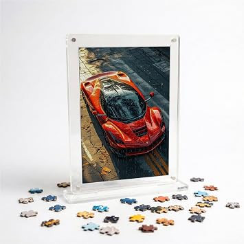 Mini Leaves Ferrari Acrylic Frame Puzzle 140 Piece Automotive Jigsaw Puzzle with Display Frame | Supercar Desk Decor Collectible | Car Lovers, Ferrari Fans & Puzzle Enthusiasts