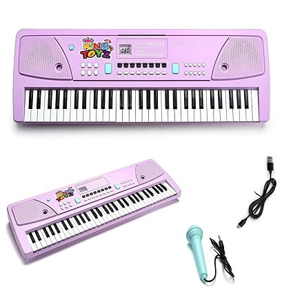 Piano Keyboard with Mic | 61 Keys, 10 Rhythms, 16 Tones, 6 Demo Songs & 8 Percussions | Electronic Musical Toy for Boys & Girls | Educational & Recording Keyboard for Beginners-Purple