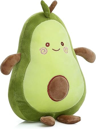 Inky Ponky Cute Avocado Plush Toy | Soft & Huggable Stuffed Fruit with Embroidered Face & Brown Pit | Fun Kids Room Décor for Girls, Boys & Plush Lovers