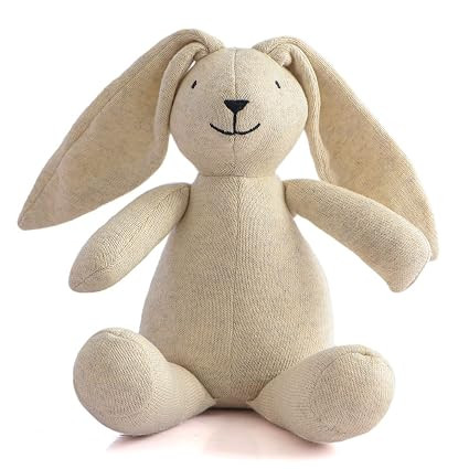 Pluchi Rabbit Cotton Knitted Natural Melange Soft Stuffed Toys for Kids, Toddlers& Babies 35x25x30 CM