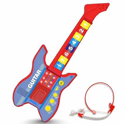 Gooyo GY-8191 Stringless Musical Guitar Toy for Kids | Number Keys Musical Toy | Included Microphone | Rhythm, Tone, Sample Function | Power Source: 3xAA Batteries (Not Included) (Blue)