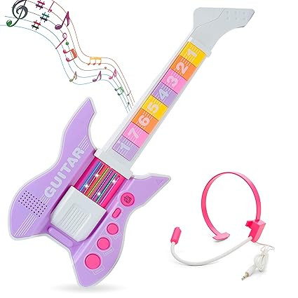 Gooyo GY-8187 Musical Toy Guitar with 8 Keys & Dynamic Lighting Effects | Stringless Guitar Toy for Kids | Rhythm, Tone, Sample Functions | Mic Included | Multicolor | 3xAA Battery (Not Included)