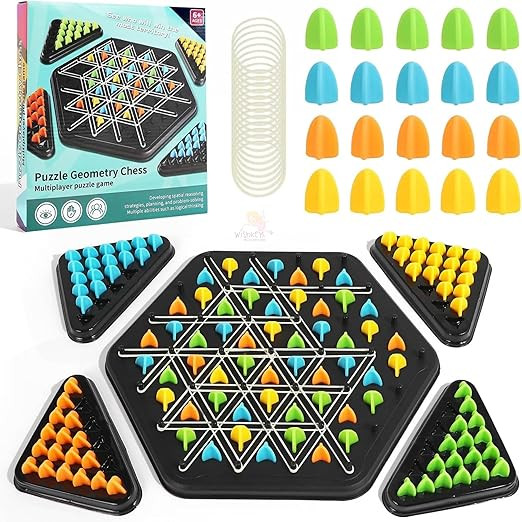 Wishkey Chain Triangle Chess Triggle Rubber Band Strategy Board Game STEM Learning Geoboard Puzzle for Kids & Adults, 2-4 Players Family Fun Night Party Game, Educational Geometry & Brain Teaser Toy