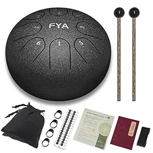 FYA 6 Inch Steel Tongue Drum 8 Notes C Major for Kids and Adults with Rubber Mallets, Finger Picks and Padded Travel Bag, Unique Gifts for Him or Her (Black)…
