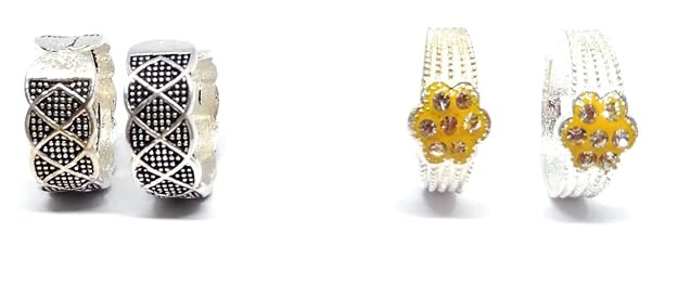 SHARALLE Meenakari Toe Rings for Women Stylish Oxidized Bands for Girls –Bichiya chutki Toe Ring Plain Self Designs-set of 2 (KCTO-1)