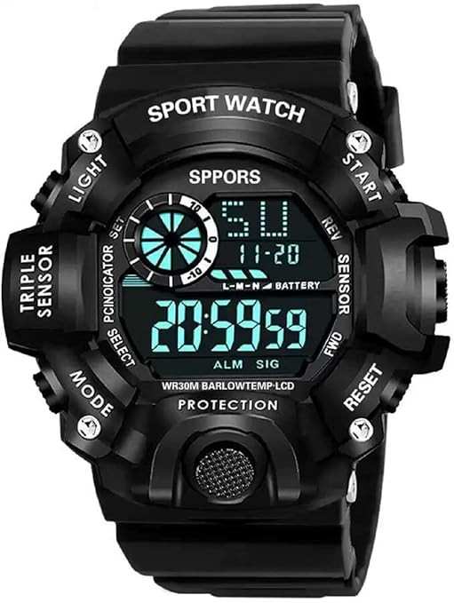 SELLORIA Silicone Digital Watch Shockproof Multi-Functional Automatic Black Color Strap Waterproof Digital Sports Watch for Men Pack of 1, Water Resistance