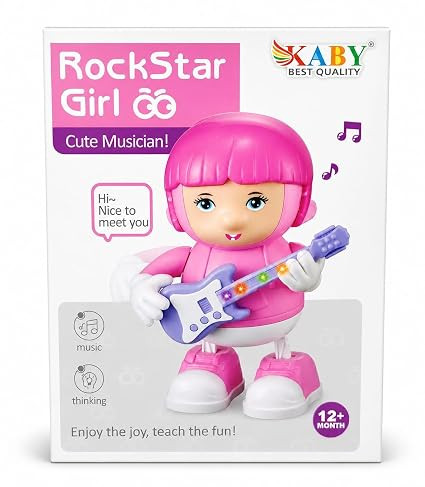 Girl Rock Star Musical Dancing Doll with Guitar, Flashing Lights & Swing Action, Battery Operated Music Toy for Kids Age 12+, Pink Rockstar Toy Girl with Sound & Movement