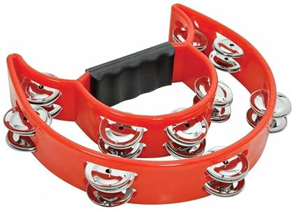 Tambourine Musical Instrument Half Moon Double Row Metal Jingles Hand Percussion Dafli with Grip Handle, Tambourines for Adults, Party, Gift