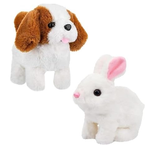 Walking and Barking Dog Soft Puppy Toy for Kids Battery Operated Plush That Walks & Moves Tail Interactive Cute Toy Gift for Girls & Boys (Rabbit and Dog)