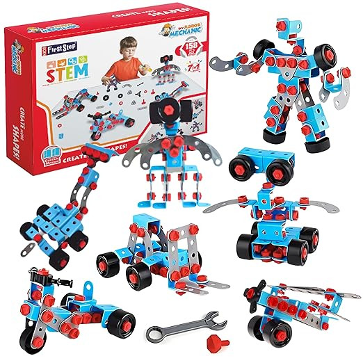Mechanics 7 in 1 DIY Engineering Robot Set for 6 to 12 Years | STEM Educational Kit | Gift for 6+ Year Old boy and Girl Puzzle (158 Pieces) (Multicolor)