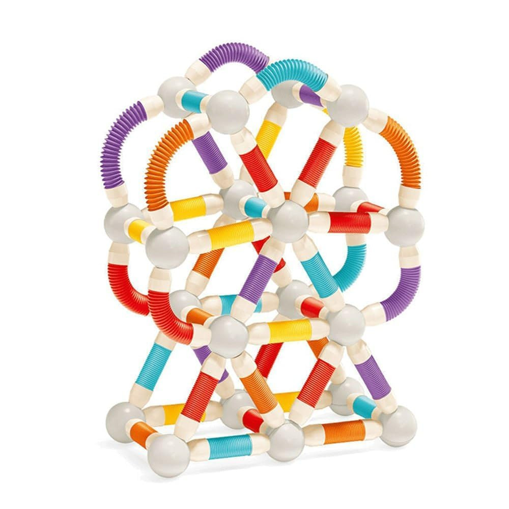 Magnetic Building Blocks Toy Set for Kids, Flexible Magnetic Sticks and Connector Balls Construction Kit with Stretchable Tubes, STEM Learning Building Toy for Boys and Girls Creative Shape Making