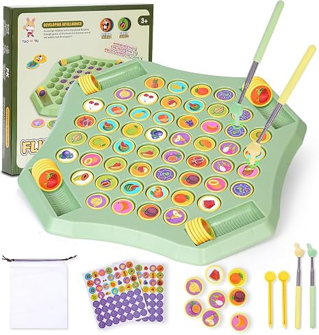 Memory Matching Game for Kids Age 3+ | Educational Brain Development Toy | Animal & Fruit Theme Board Game with Cards, Chips & Sticks | Parent-Child Interactive Learning Game