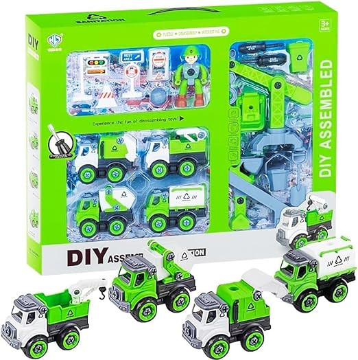 DIY Big Truck Toy Set with Electric Drill for Kids | Take Apart Garbage Truck Building Vehicle Kit | STEM Engineering Construction Toy with Tools for Boys Girls Age 3+