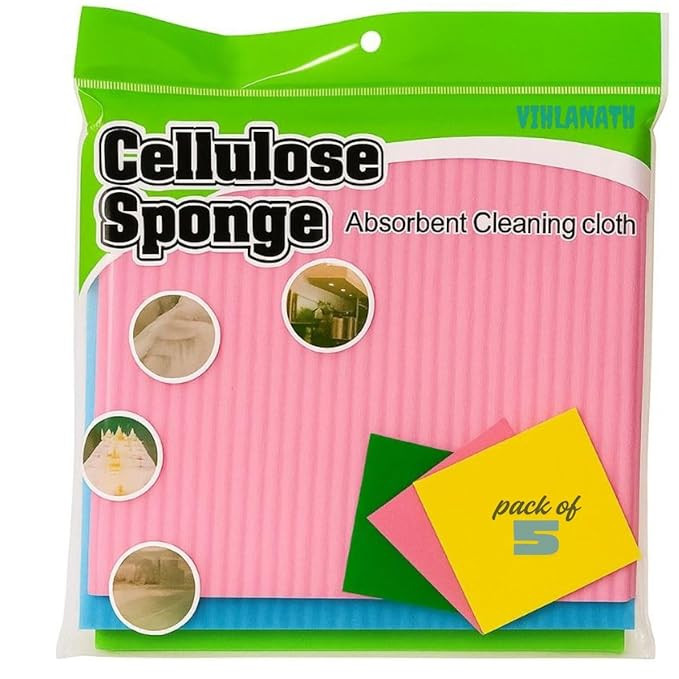 Wipe Resusable Kitchen Cleaning Foam Cellulose Sponge- Multi- Color & Biodegradable Kitchen Cleaning Sponge Wipes with for Multipurpose Wet and Dry Cleaning Washing Dishes, Sinks, Counters (STANDED)