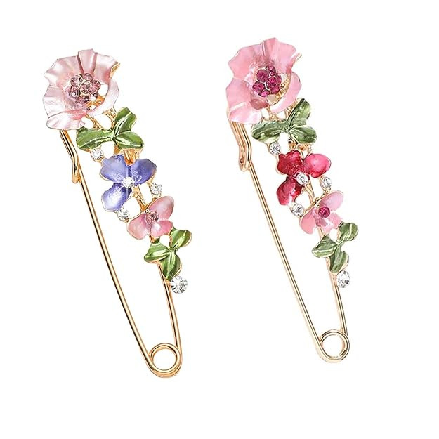 Brooch Pin for Women, Elegant Floral Saree Pin and Hijab Scarf Accessory, Alloy Studded Safety Pins for Traditional Attire