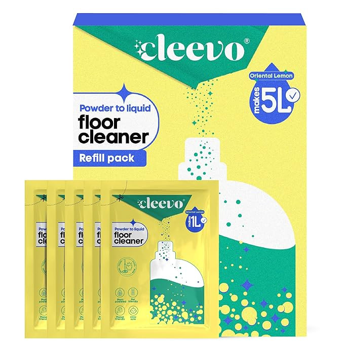 Cleevo Floor Cleaner Liquid (5L Refill Pack) | 1 Pouch = 1L Floor Cleaners for Mops | Chlorine-Free Surface Cleaner, All-Purpose Floor Cleaning Liquid (Zesty Lemon)